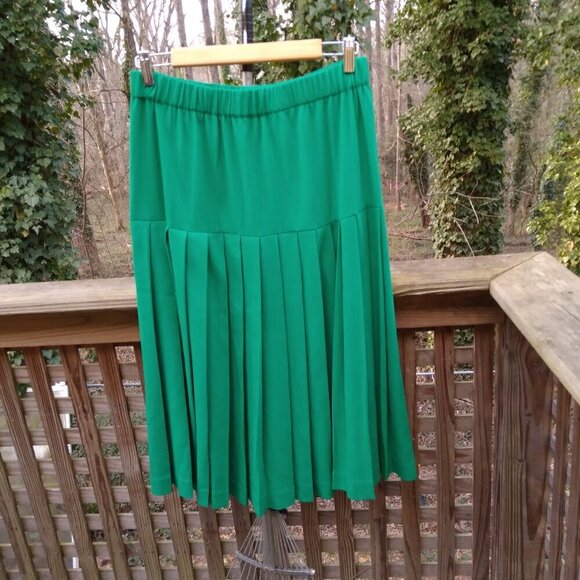 Peter Popovitch Vintage Kelly Green Flat Front Elastic Pleated  Maxi Skirt SzXL - Picture 1 of 4